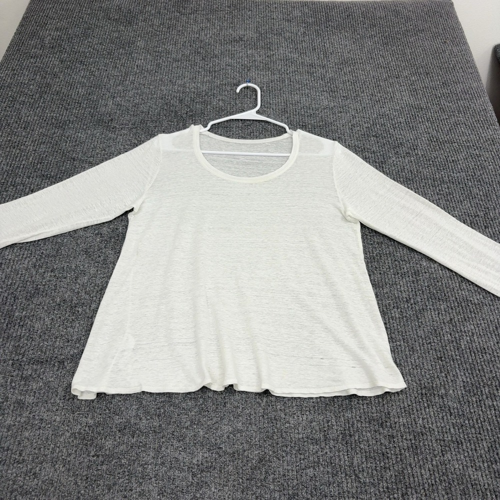 Eileen Fisher Top Womens White 100% Organic Linen Long Sleeve Scoop Neck Basic